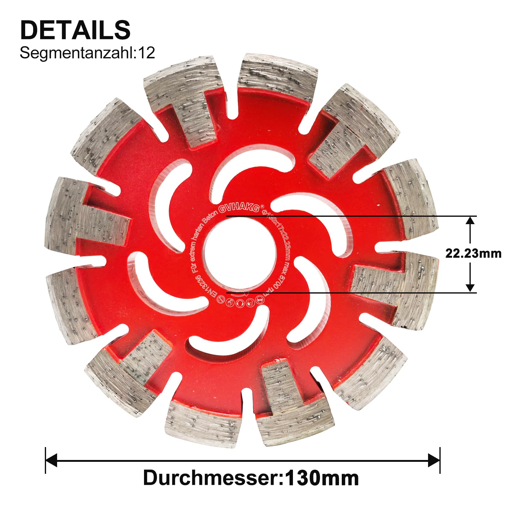 Disco de fresado de diamante de 130 mm, 17 mm para calefacción por suelo radiante, pavimento muy duro, suelos de hormigón muy duros y distancia, tipo rueda de viento y fuego (130 x 17 x 22,23