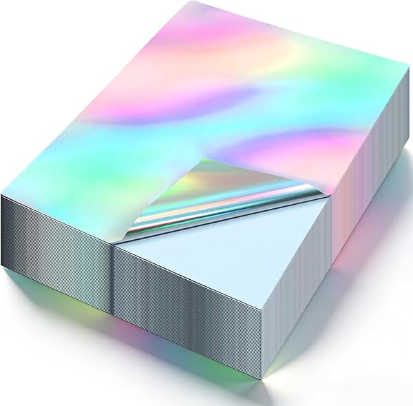 120 Sheet Holographic Sticker Paper, 8.5 x 11 Inch Printable Vinyl Sticker Paper for Laser Printer, Rainbow Holographic Overlay Printer Stickers, Waterproof Self Adhesive Laminating Sheet