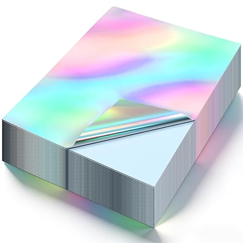 Ckhoid 120 Sheet Holographic Sticker Paper, 8.5 x 11 Inch Printable Vinyl Sticker Paper for Laser Printer, Rainbow Holographic Overlay Printer Stickers, Waterproof Self Adhesive Laminating Sheet