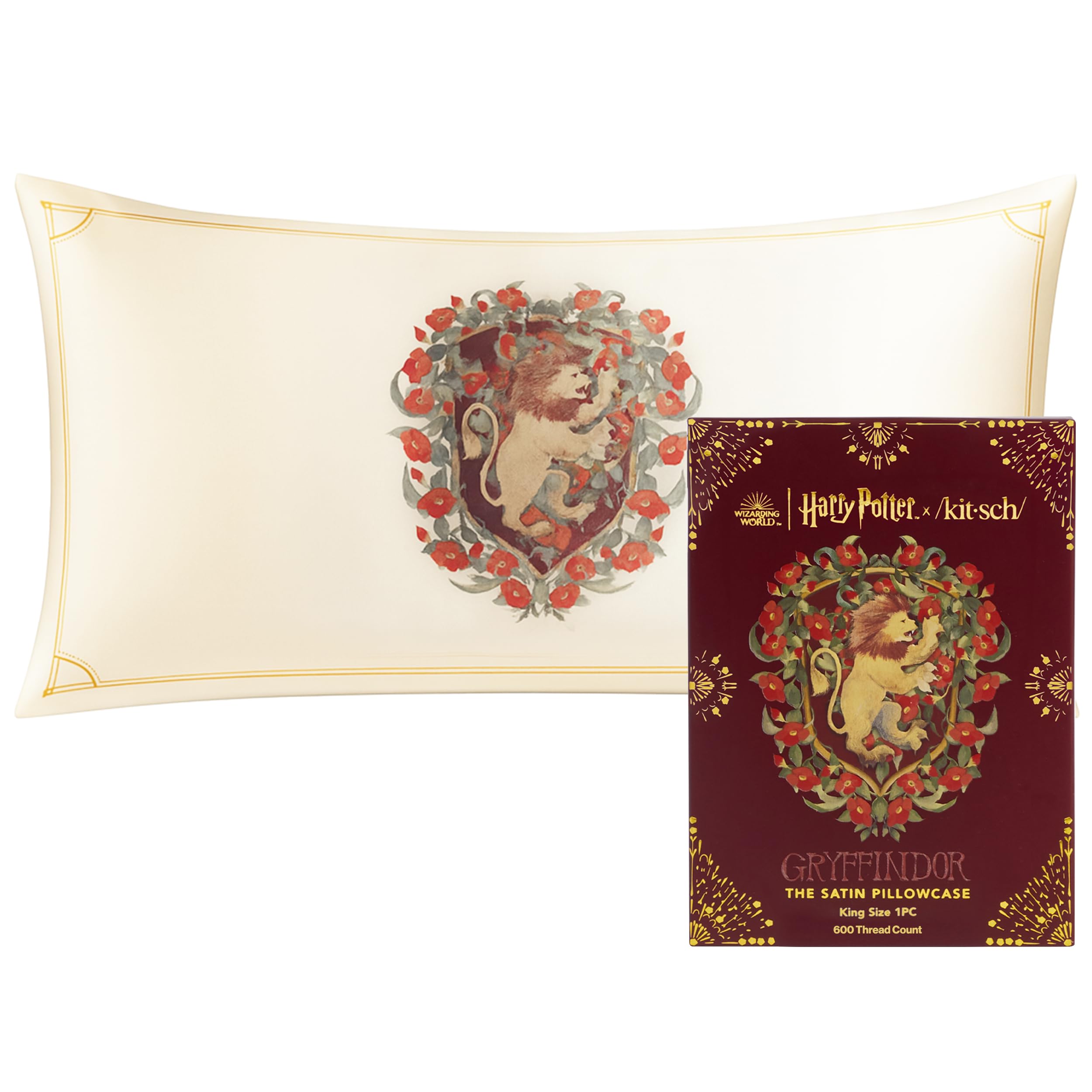 Kitsch X Harry Potter Satin Pillow Case with Zipper Soft Hair Protection Cooling Pillow Case Machine Washable Wrinkle Free King Size 19" x 36"