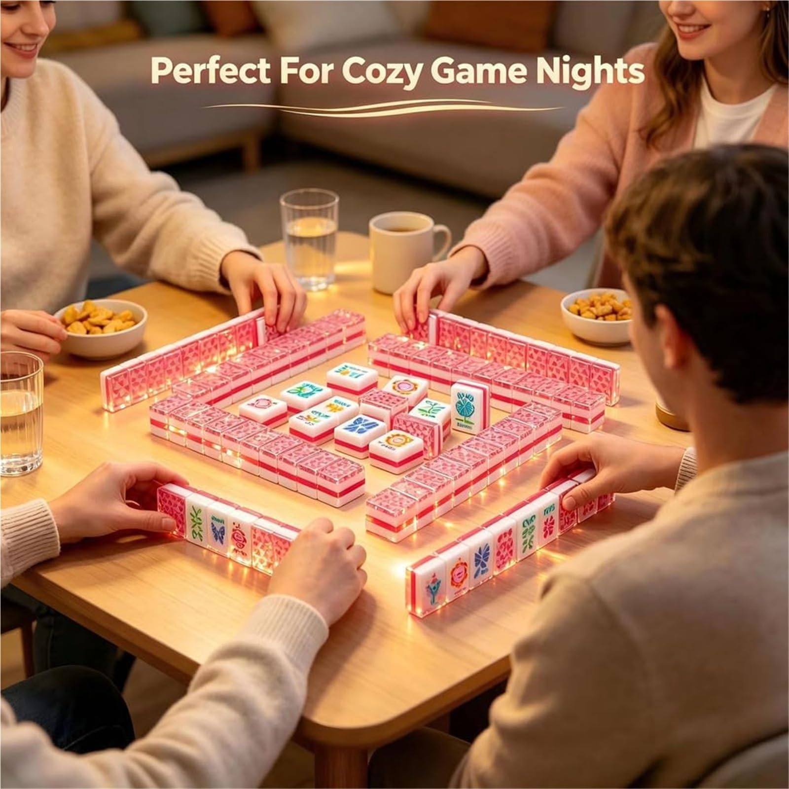 Piastrelle Mahjong Americane, Set Da 160 Mahjong In Acrilico Rosa | 4 Strati Incisi, Con Borsa For Il Trasporto E Dadi, Set Gioco Portatile Viaggio, For Serate Gioco In Famiglia