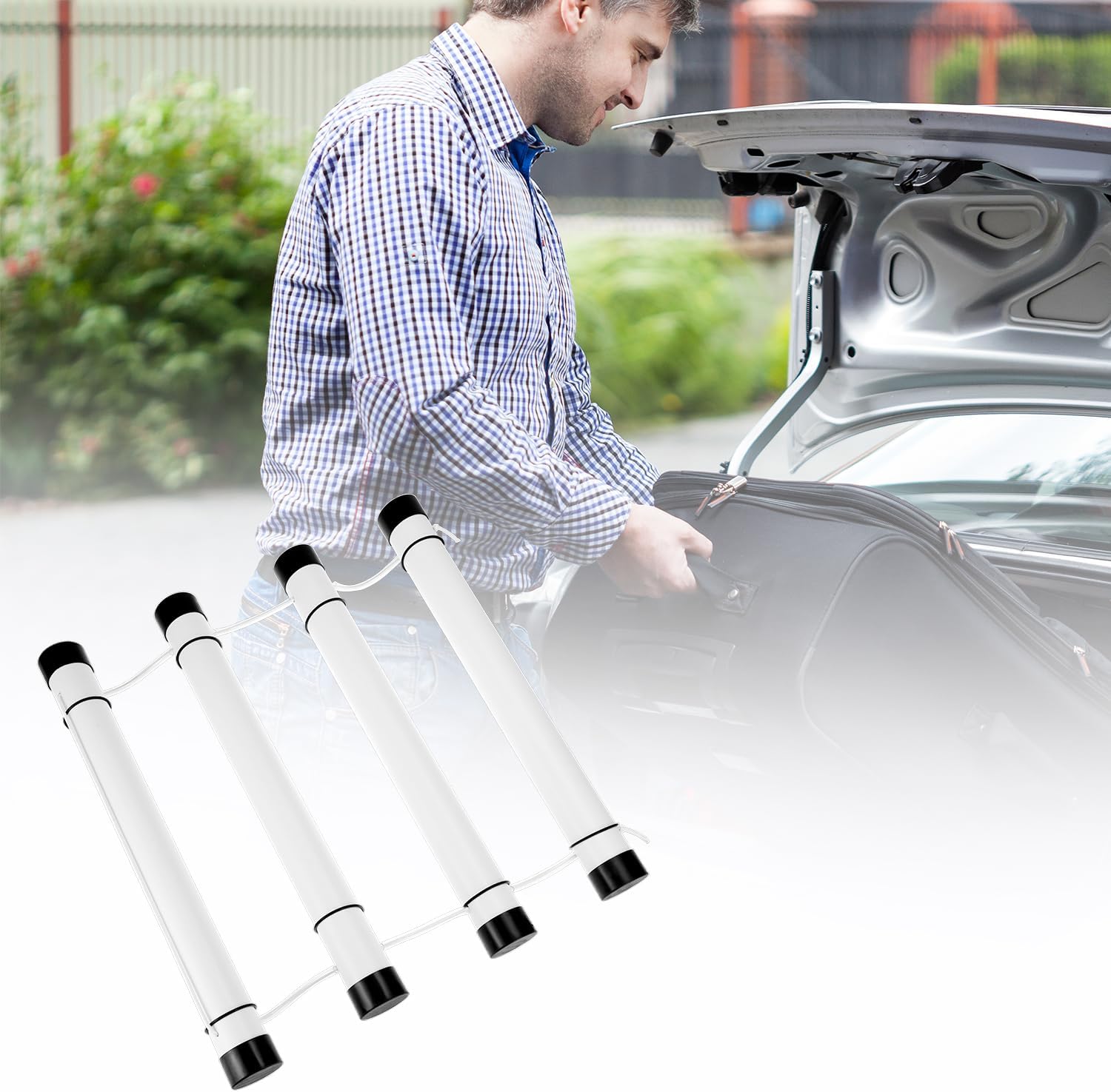 QWORK PVC Scuba Diving Dive Cylinder Tank Rack Holder with 3 Tubes (20-Inch Length, 2-Inch Diameter) - Prevents Tanks from Rolling in Car