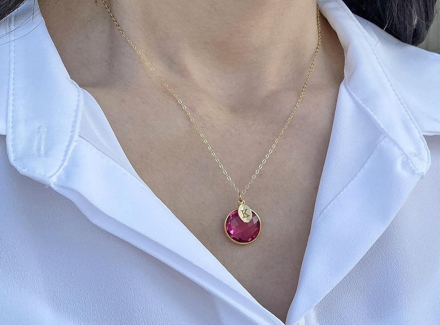 Susabella Round Birthstone Necklace, Sterling Silver or 18K Gold, Personalized with Initial, Coin Necklace, Bridesmaid Gift, Gift for Her - Image 4