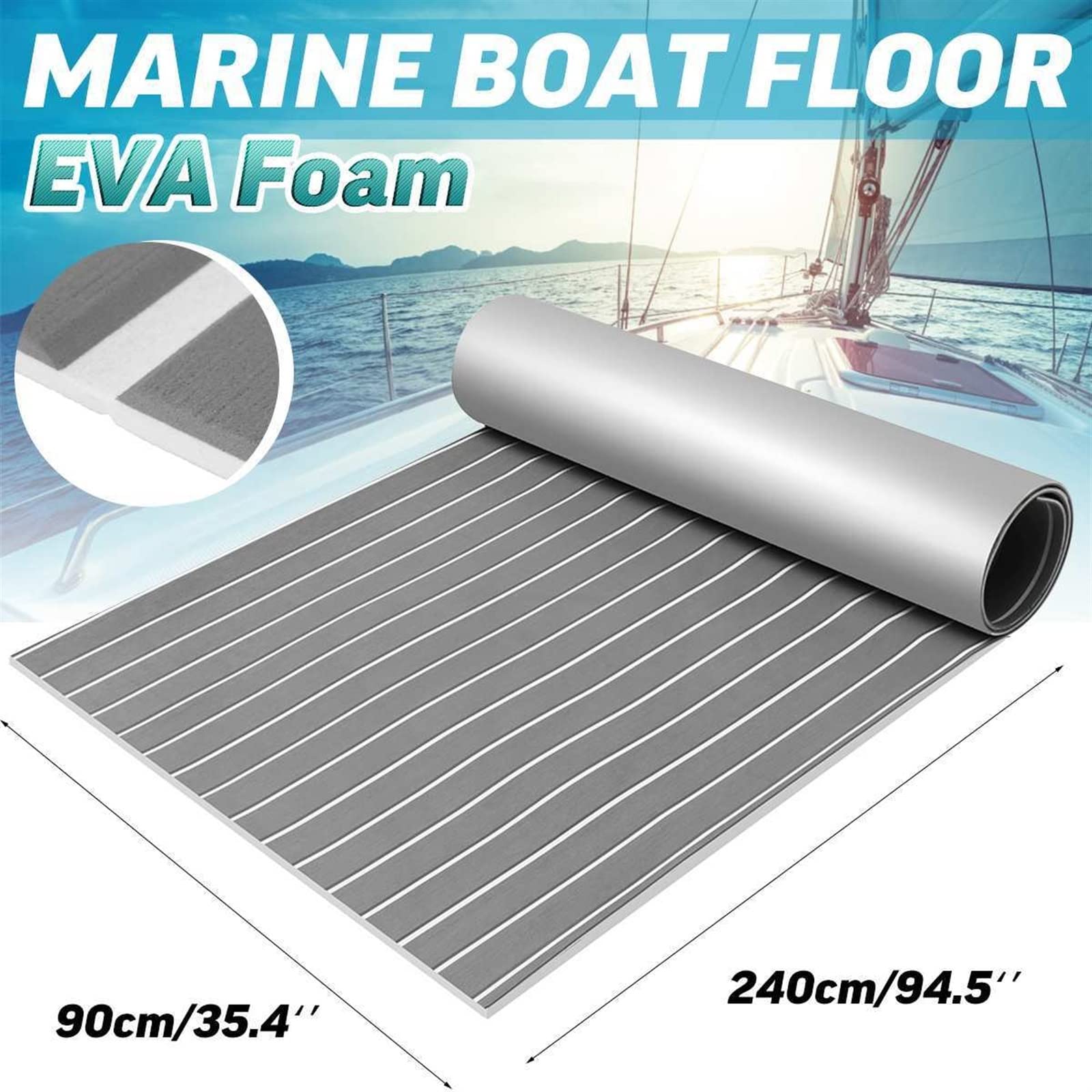 Huudngeje 6MM Auto-AdhéSif EVA Mousse Feuille de Teck Marine Bateau Yacht SynthéTique Platelage Mousse Tapis de Sol RevêTement de Sol Marron 240X45Cm
