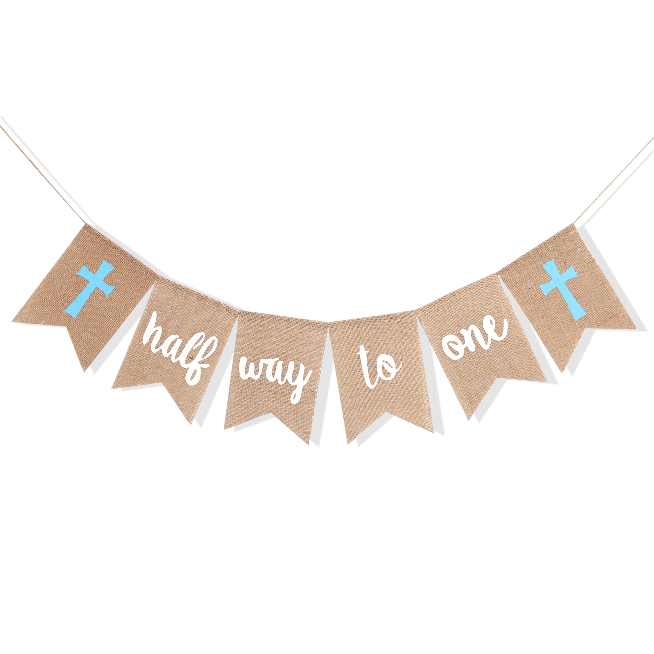 Birthday Decorations for Half Way To One Banner - Cross 1/2 Rustic Burlap Hanging Banner Photo Props,Six Months Boy Smash Cake Party props for photos