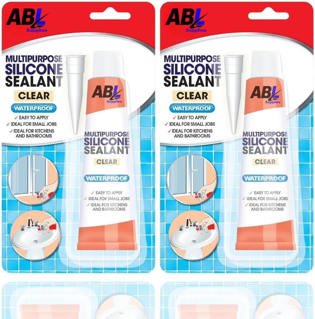Clear Silicone Sealant | Multipurpose Waterproof Silicone Sealant CLEAR | Transparent Bathroom & Kitchen silicon sealant x 2 70g Tubes