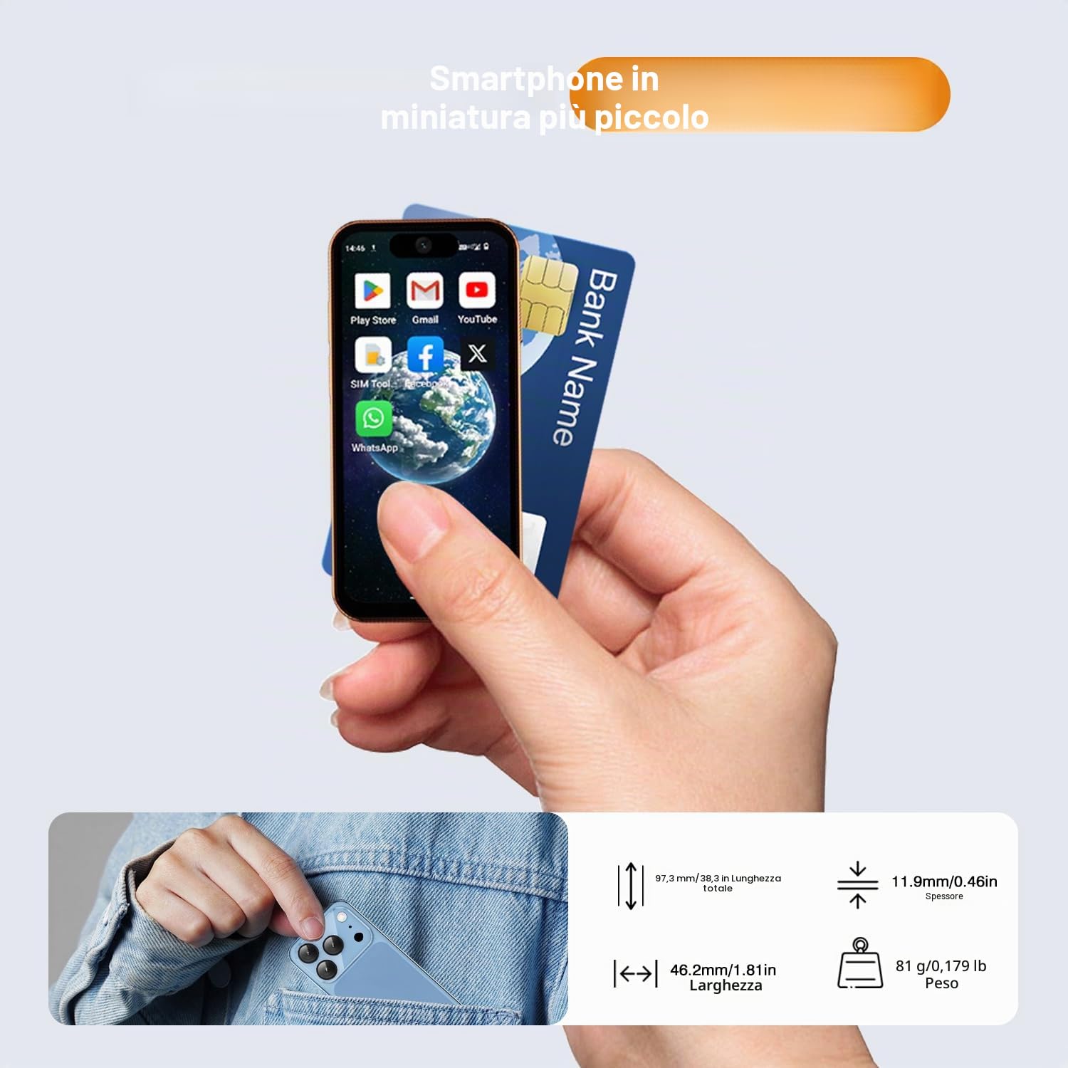 3G - Mini cellulare sbloccato, Dual SIM, riconoscimento facciale, display HD da 3,88 pollici, carino e pratico secondo cellulare, piccolo smartphone per bambini e studenti (Nero-3G)