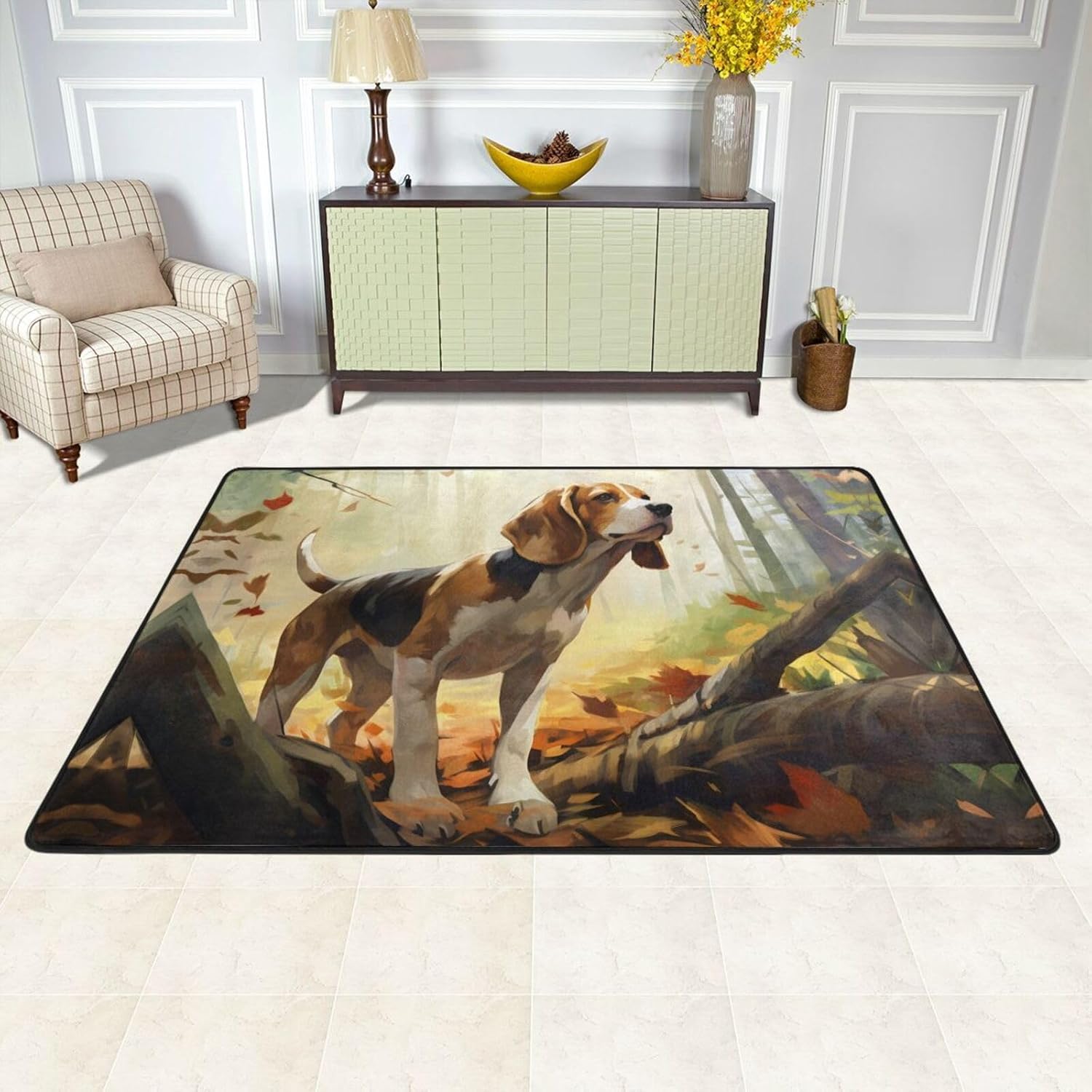 Tame Beagle Printed Anti-Slip Floor mat Carpet Rug 72"x48" for Living Room Office Coffee Table Bed Balcony