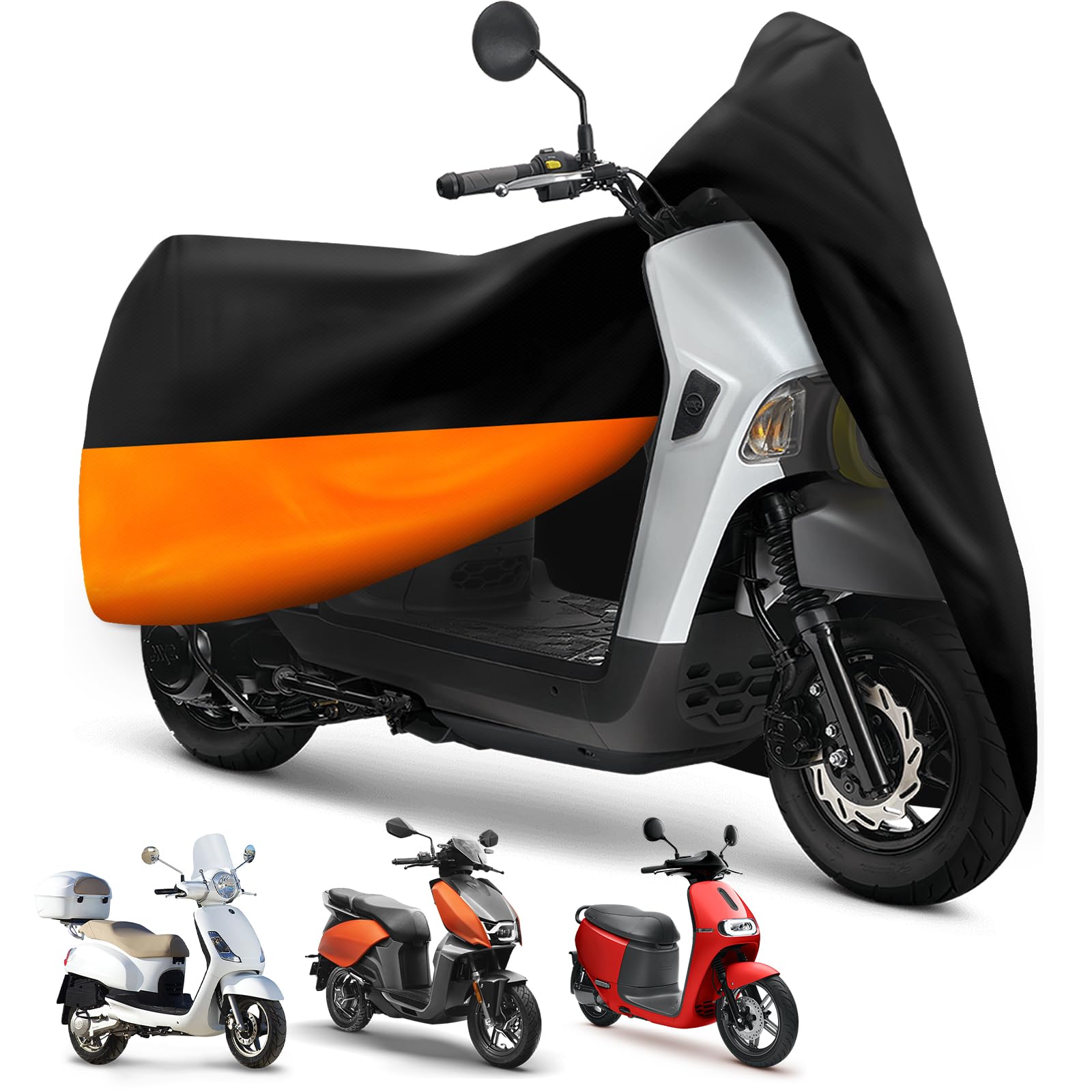 XYZCTEM Funda Impermeable para Scooter, Cubierta para ciclomotor, Cubierta para Vespa, protección al Aire Libre contra el Agua, los Rayos UV, el Viento. Negro-Naranja, 72 Pulgadas de Largo