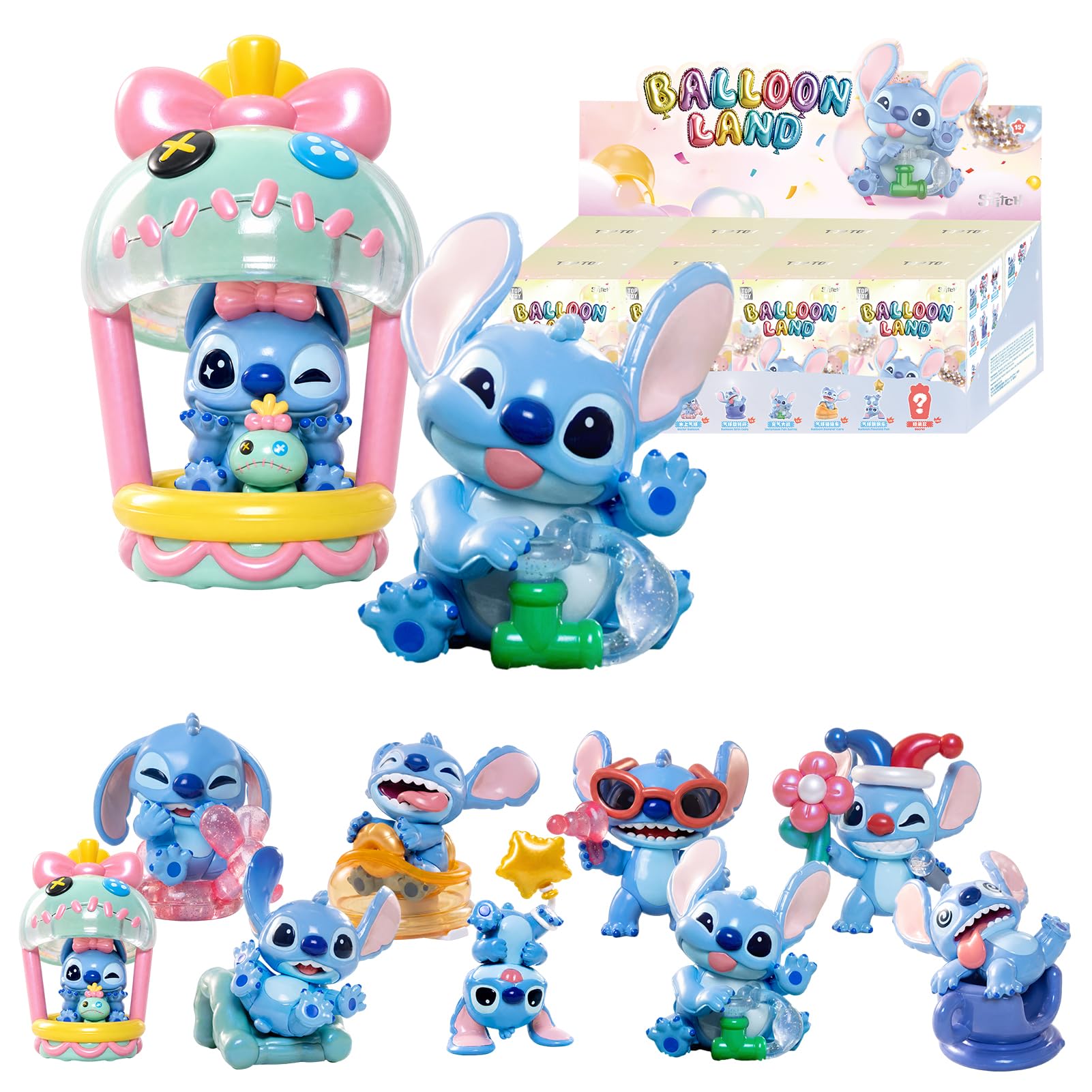TOP TOY ディズニー スティッチ「バルーンランド」シリーズ【アソートボックス 8ピース】ガチャガチャ ブラインドボックス フィギュア ソフビ PVC プレミアム おもちゃ 誕生日 プレゼント Disney スティッチ クリスマス ギフト