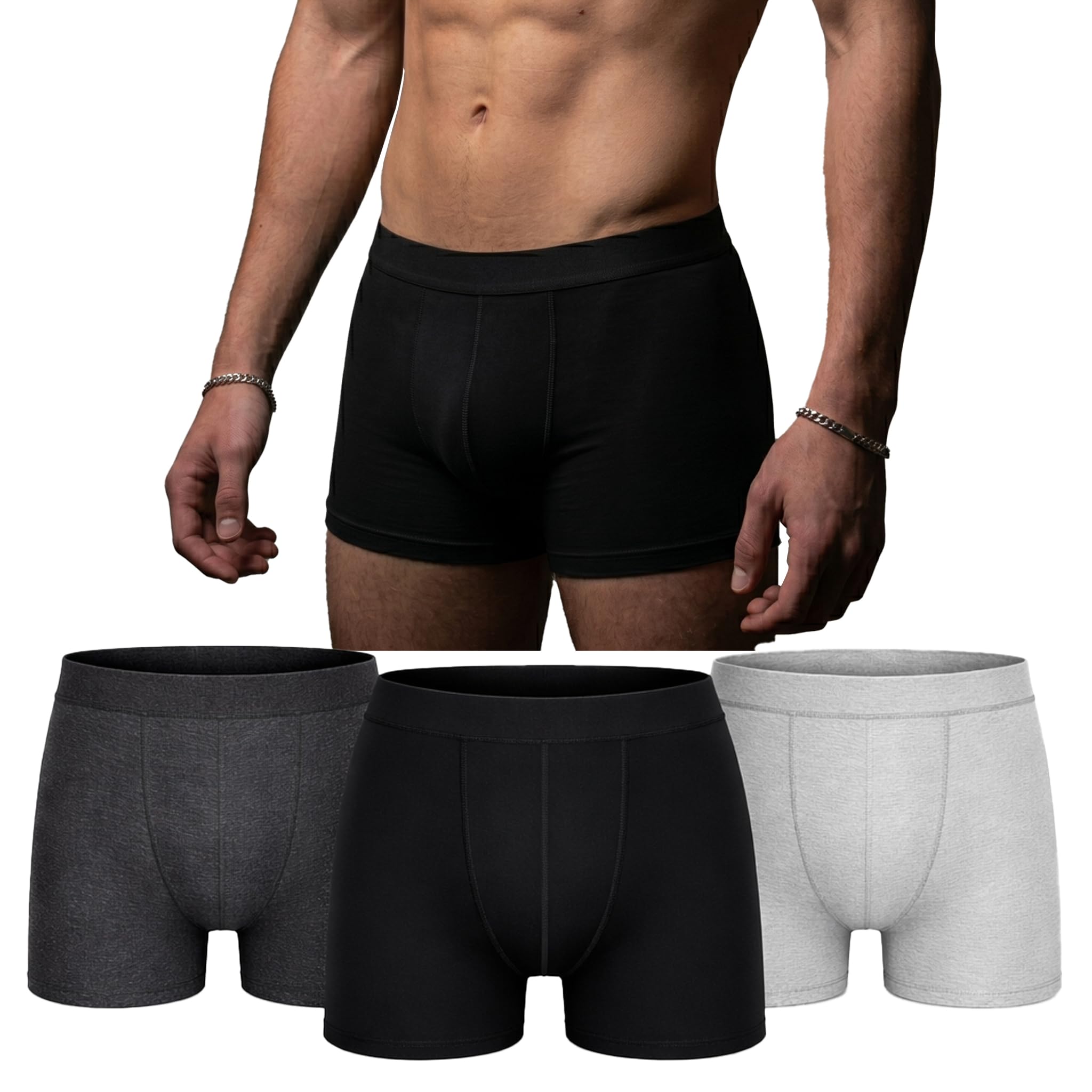 Pierre Klein Men's Assorted Cotton Boxer Shorts 3 Pack – 95% Cotton Stretch Trunks, Breathable Underwear, Soft No Roll Waistband, 4 Way Stretch, Everyday Boxers Essential (Uk, Alpha, Xl, Regular, Regular, )