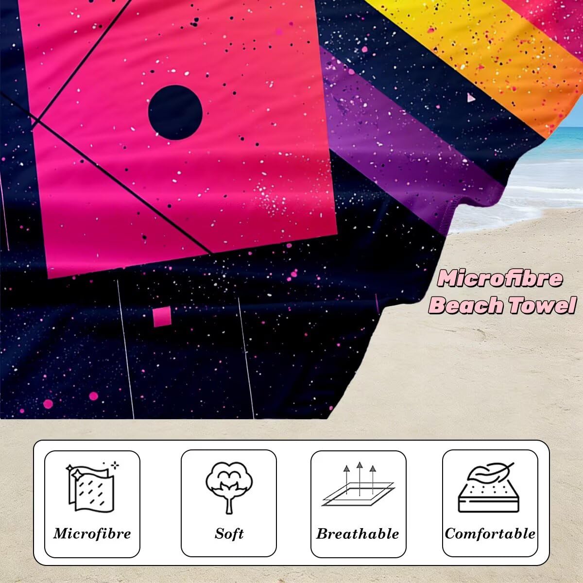 Toalla Playa 90x180 cm, Toalla Gimnasio Microfibra Secado Rapido, Juego de 2 Antiarena Toallas de Playa, Ligera Compacta Toallas Microfibra Grande para Viaje, Regalo Hombre Regalo Mujer (Retro) -4177