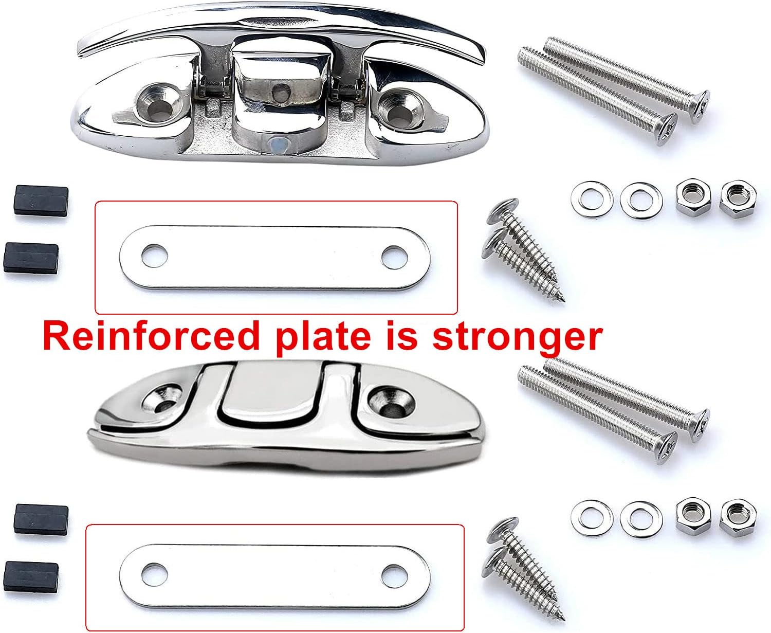 MIZUGIWA 4-1/2 Inch 6 Inch Boat Folding Cleats,Marine Stainless Steel Boat Cleats,Flip Up Dock Cleats W/Back Plate & Fasteners Black/Silver for Mooring,Boat Docks, Decks,Kayaks