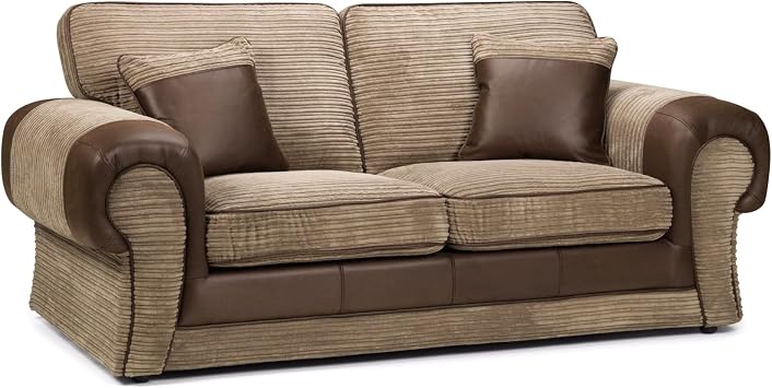 Enchanting Furnishings UK | Verona Tango Sofa Range Brown Leather & Jumbo Coffee Cord Fabric Full Back Cushions2c2, 3+2, 2c1, 1c2, 3 Seater, 2 Seater, Armchair 2 Seater
