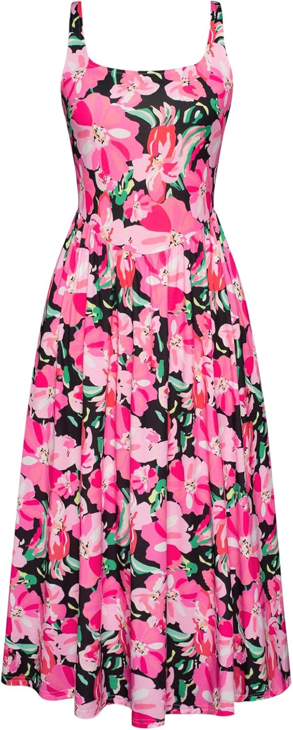 GRACE KARIN Sleeveless Casual Summer Midi Boho Dress Floral Flowy Sundress Beach Florals