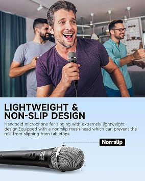 Moukey Karaoke Microphone, Dynamic Microphone with 13 ft Cable, Metal Handheld Cardioid Wired Mic, XLR Microphone for Singing, Compatible w/Karaoke Machine/PA System/Amp/Mixer, Black