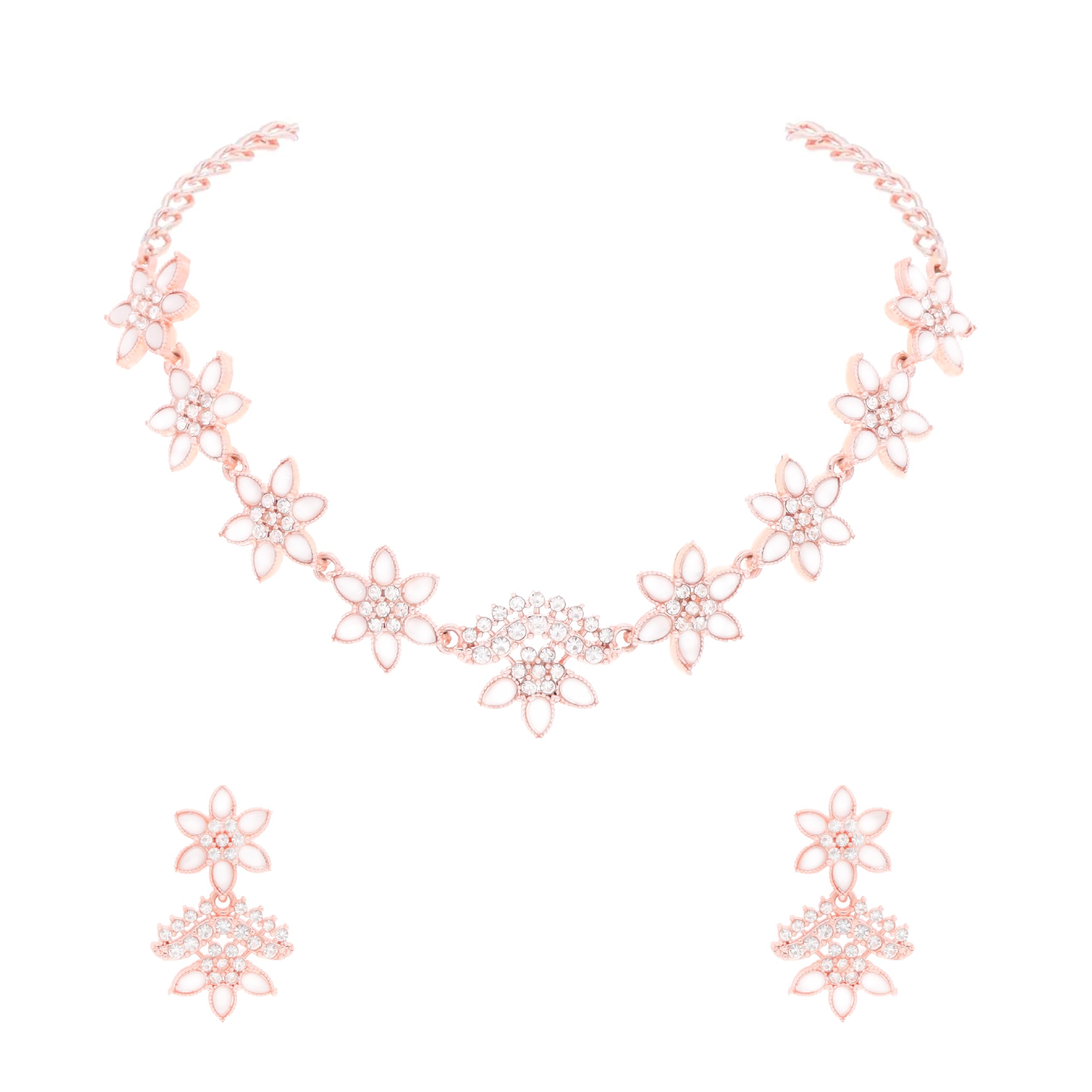 Brado Jewellery Beautiful Rosegold Polished AD Studded Necklace and a perfectly matched pair of Drop Earrings for Women (B0D5HXHSKN) Amazon Price History, Amazon Price Tracker