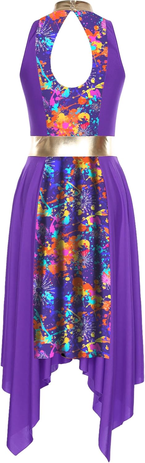Adult Women Praise Dance Dress Mock Neck Irregular Hem Liturgical Performance Costume