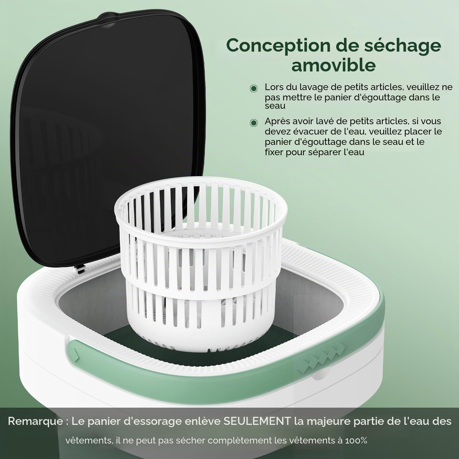 Mini Machine à Laver Portable 12L avec 3 Modes de Nettoyage & Panier d'Essorage Amovible
