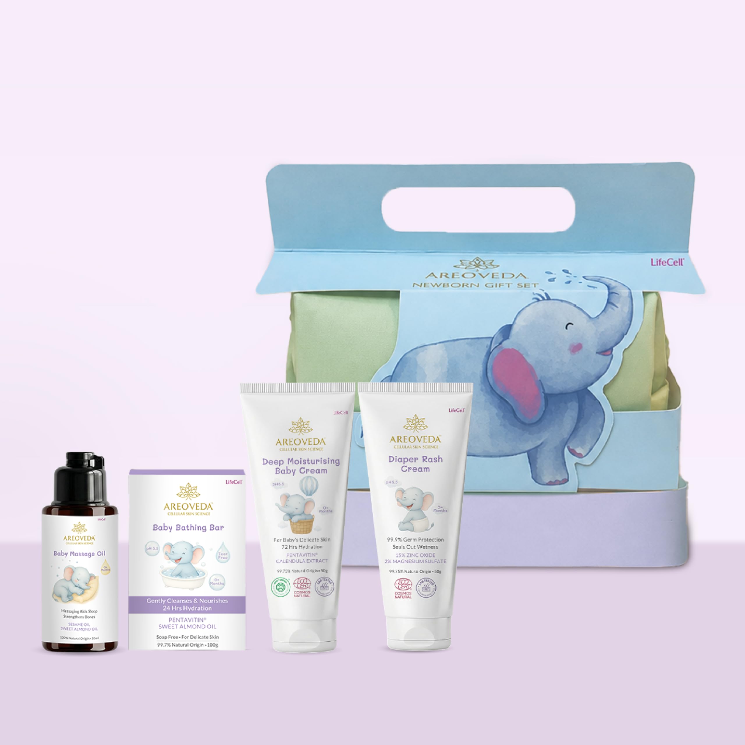 AreoVeda Newborn Gift Set | 4-in-1 Pack | Baby Massage Oil, Bathing Bar, Moisturising Cream, Diaper Rash Cream | Cellularly Proven, Ecocert Certified, & EWG Verified | Free Pouch-picture-19