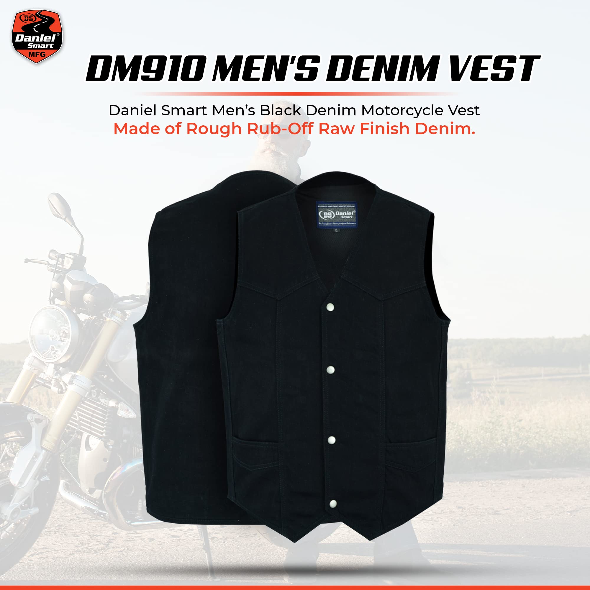 Daniel Smart Biker Vest for Men V-Shaped Neck Design Black Denim Vest with plain Side and Inside Carry — view 2