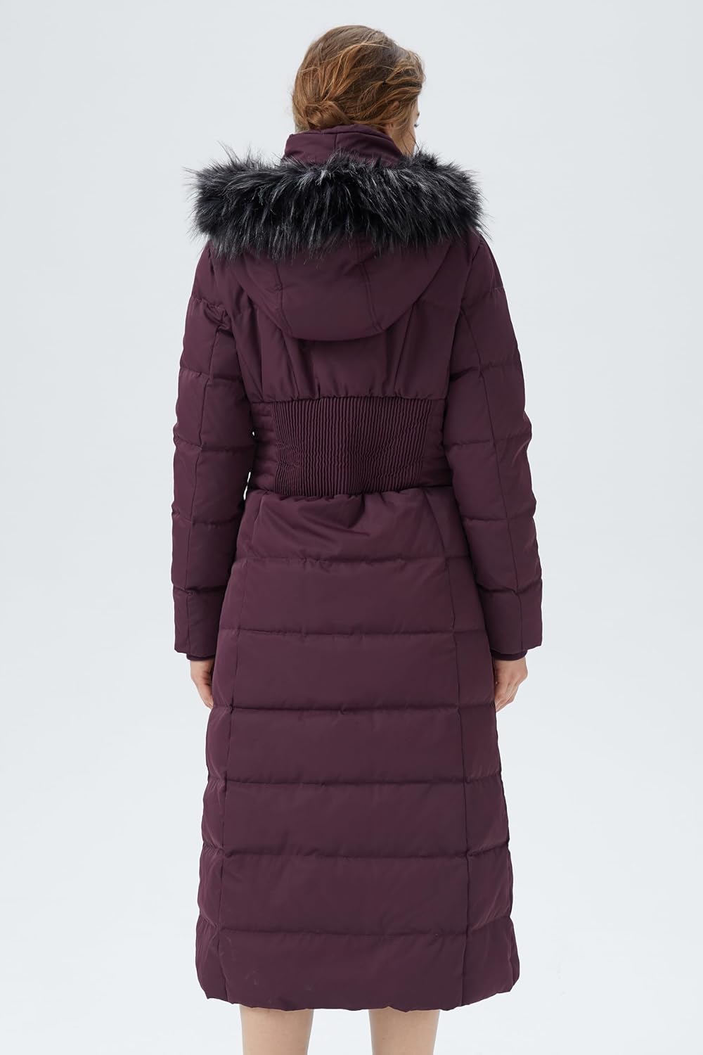 Orolay Women Warm Down Jacket with Hood Fur Long Puffer Coat - Image 2