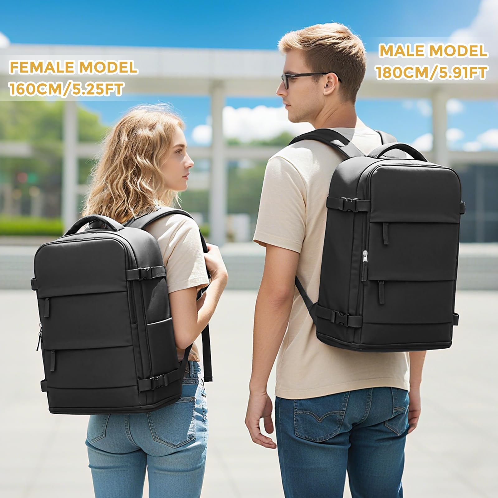 coowoz Travel Backpack For Women Men,Carry On Backpack,Hiking Backpack Waterproof Outdoor Sports Rucksack Casual Daypack Travel Essentials(Black) 25L