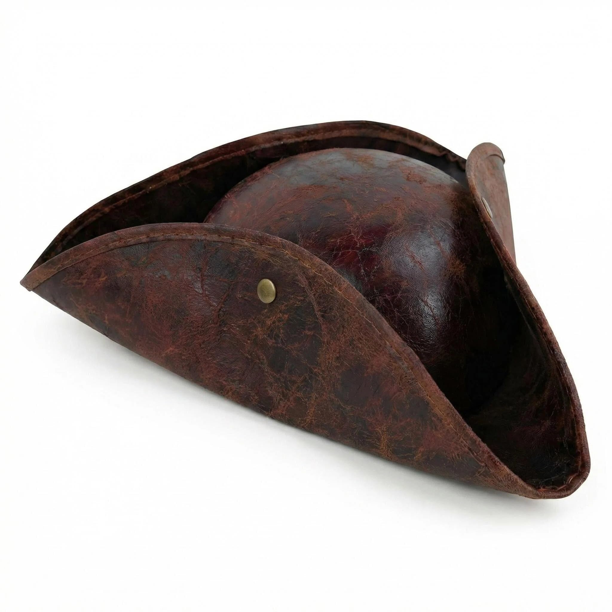 CavspkArt Brown Tricorn Pirate Hat, Pirate Accessories, Leather Adult Pirate Cap (34 * 10cm) for Halloween & Theme Party Costume Accessories