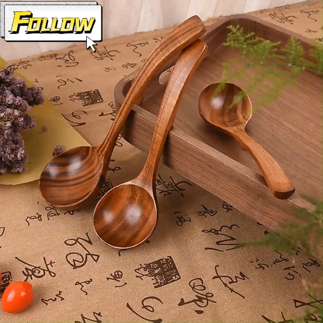 Cuillère à Louche En Bois D'acacia - Long Manche, Taille Petite, Idéale Pour Soupes, Ragoûts, Service à Table