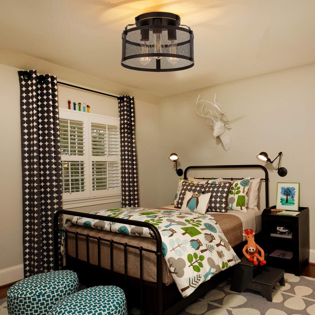 Holiday Deals 🛒 Sophisa Semi Flush Mount Ceiling Light Fixture,13 Inches Ceiling Lamps for Bedroom,Vintage Black Kitchen Chandeliers,for Hallway Living Room Dining Room Hallway Balcony Aisle.