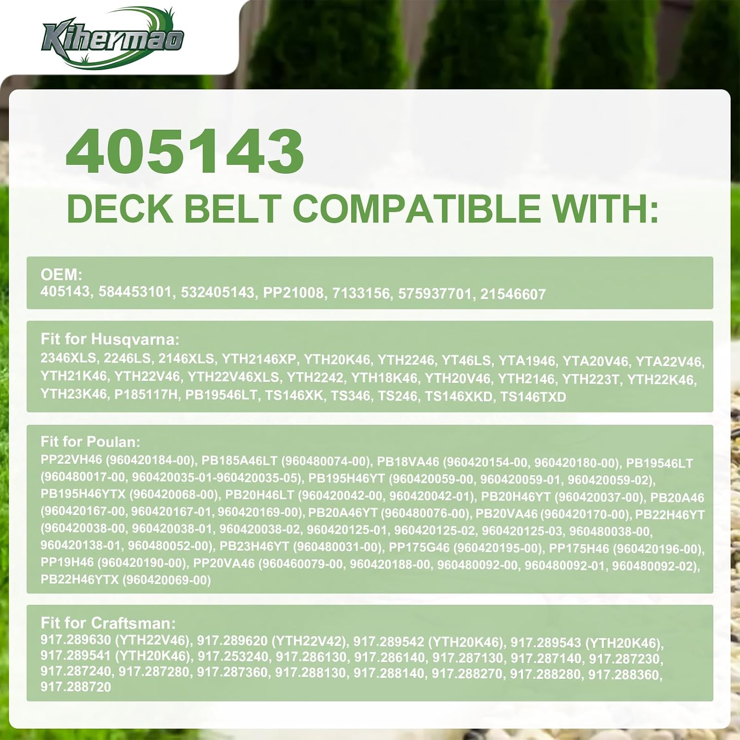 405143 YTH22V46 Deck Belt Replacement for Husqvarna Craftsman Poulan Pro 46 Inch Lawn Mowers YTA22V46 YTH20K46 YTH21K46 YTH2246 YT46LS YTH18K46 584453101-1/2" x 105.75"
