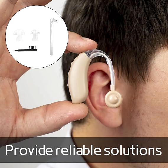 15 PCS Hearing Aid Domes with Tubes - 12mm/14mm Silicone Ear Tips Replacement for Most Hearing Aids - Includes Cleaning Tool (Hearing Aids Accessories Kit)