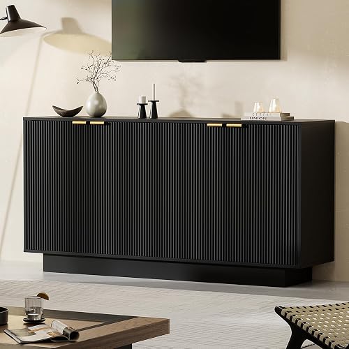 63''Large Fluted Sideboard Buffet Cabinet, Modern Buffet Table Coffee Bar