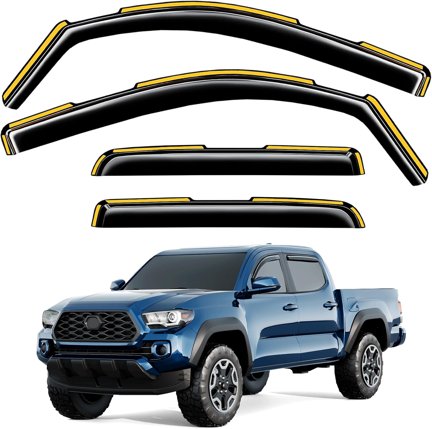 in-Channel Window Rain Guards Fit for Toyota Tacoma Double Cab 2016-2023 Rain Guard Extra Durable Window Deflectors Vent Visors Vent Shades Exterior Truck Accessories