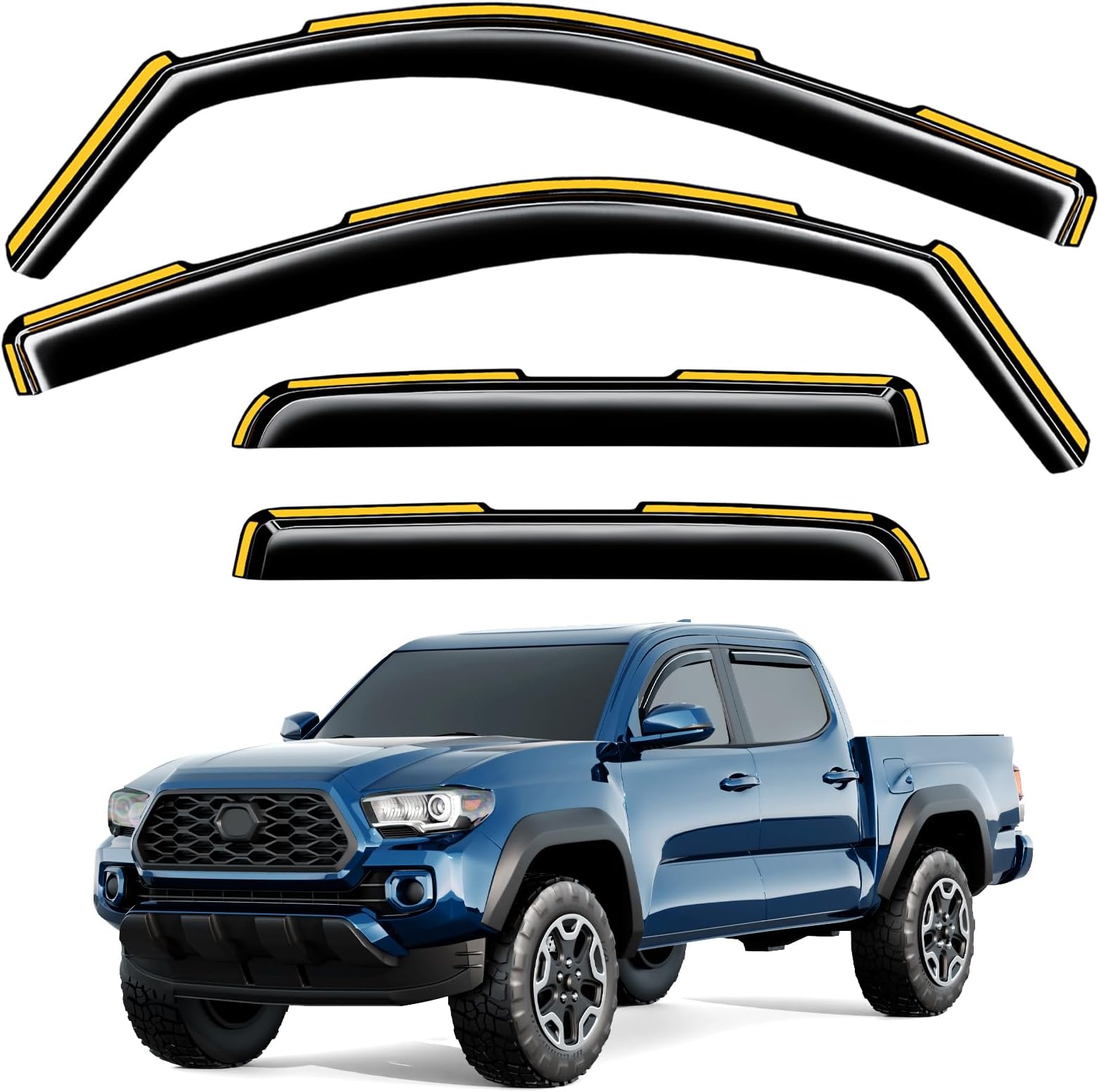 in-Channel Window Rain Guards Fit for Toyota Tacoma Double Cab 2016-2023 Rain Guard Extra Durable Window Deflectors Vent Visors Vent Shades Exterior Truck Accessories