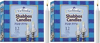 Shabbat Candles (12 Candles), fits All Standard candlesticks, Elegant White Wax Shabbos Candles (Pack of 2)