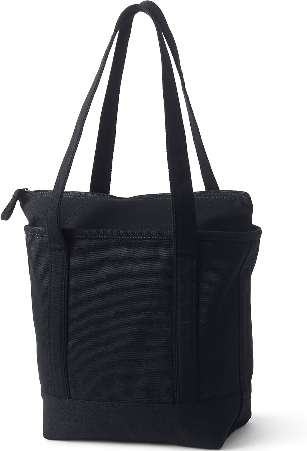 Lands' End Solid Long Handle Zip Top Canvas Tote Black/black Medium Long Handle