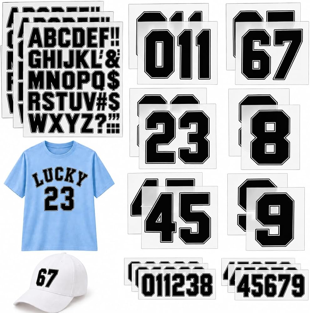200Pcs Black Iron‑on Decals, Numbers & Letters for Jerseys T‑Shirts DIY — 사진 1