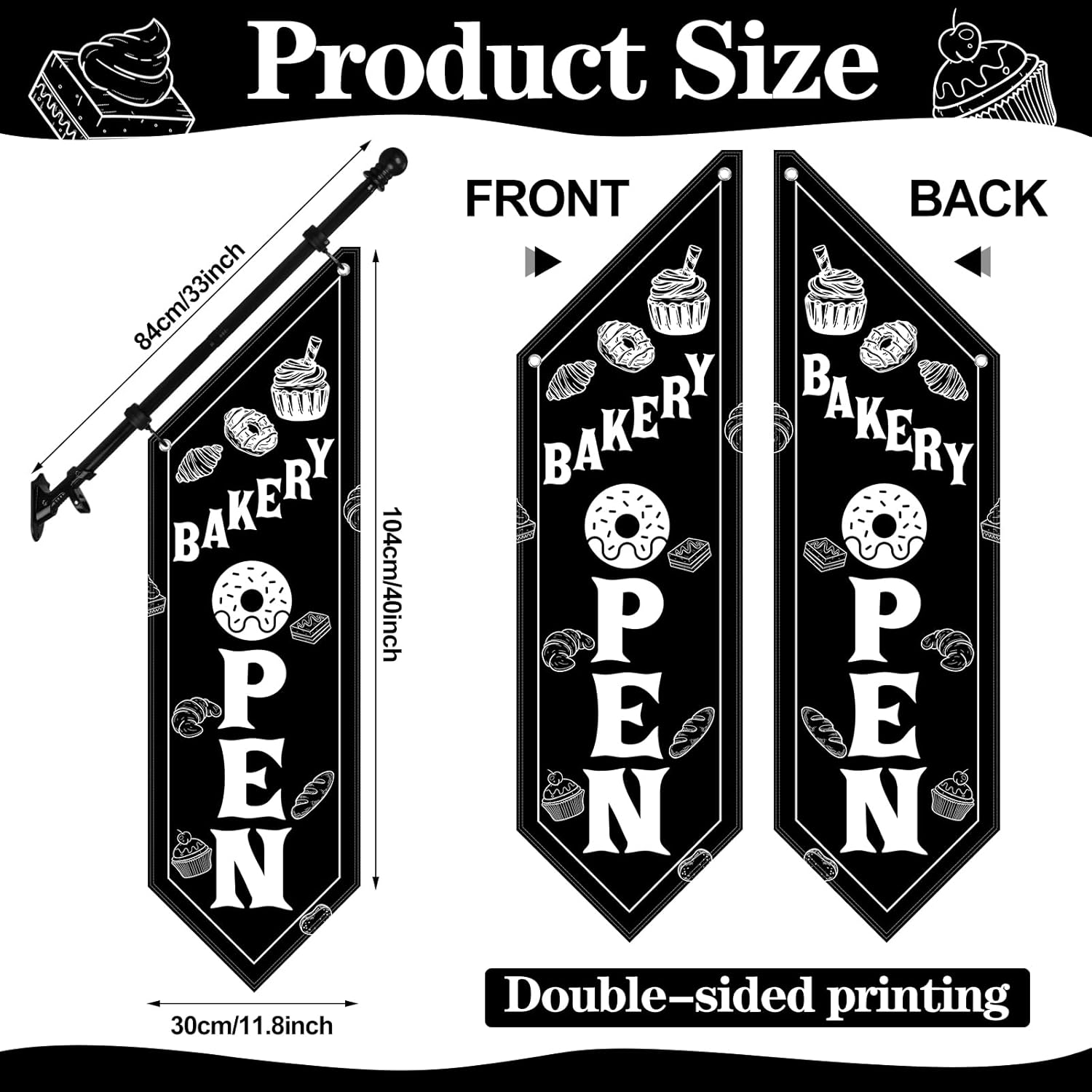 Jetec Bakery Open Flag Outdoor Hanging Polyester Open Bakerys Sign with Pole and Mounting Kit Wall-mounted Portable Bakery Signs for Businesses Fresh Bread, Pastries & Baked Goods Display