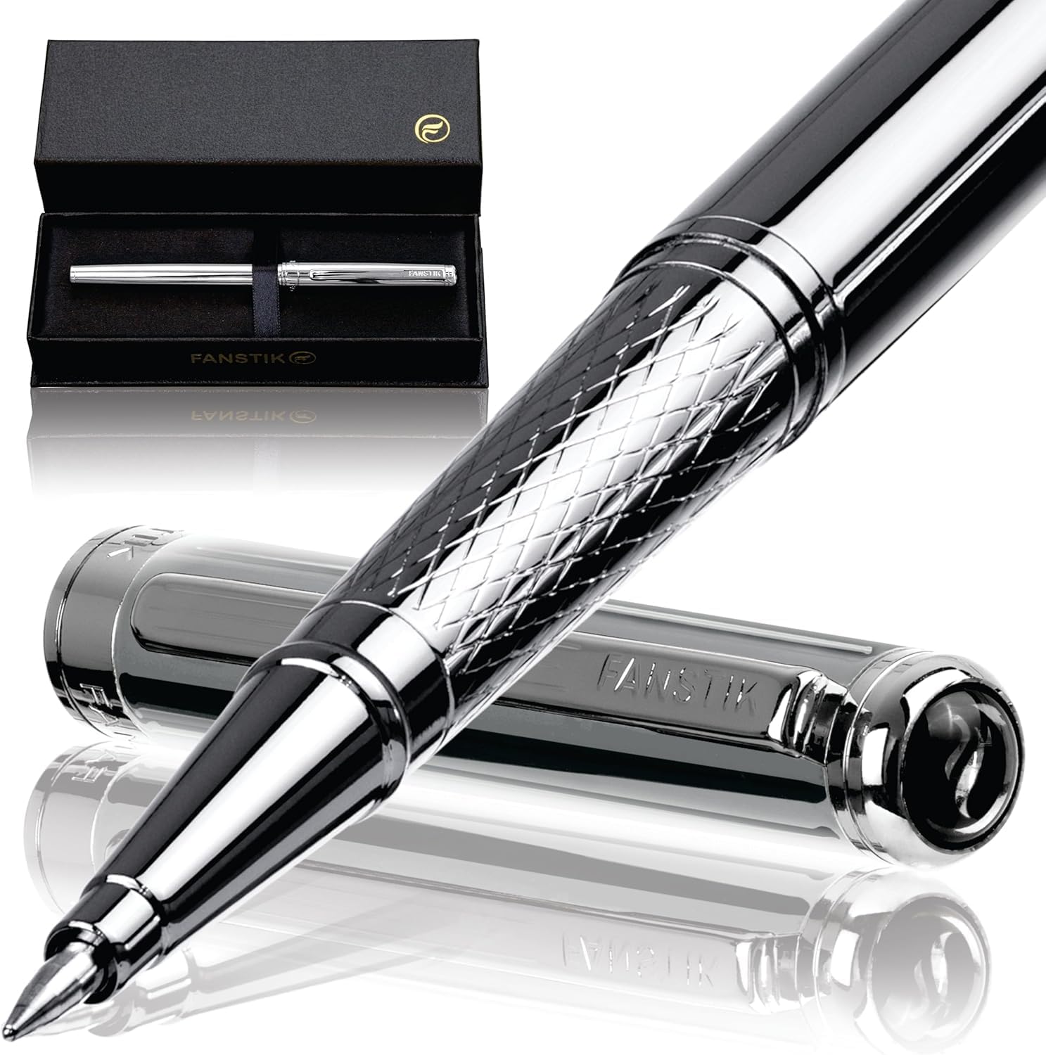 FANSTIK Silver Luxury Rollerball pen, fancy gift set for women, Chrome Finish, Professional executive pen gift set for men (Lux Rollerball Silver)