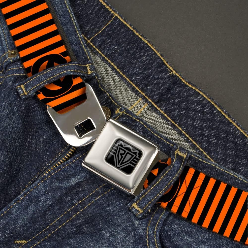 Buckle-Down Belt Seatbelt Buckle Jack O Lantern Pumpkin Stripe Orange Black Mens Womens Kids Adjustable