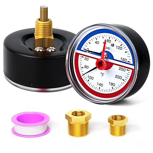 Miniatura 10 de MEANLIN MEASURE 0-160 psi Manómetro de presión térmica de acero inoxidable 30-250 ℉, esfera con cara de 2.5 pulgadas, NPT de 1/4 de pulgada,