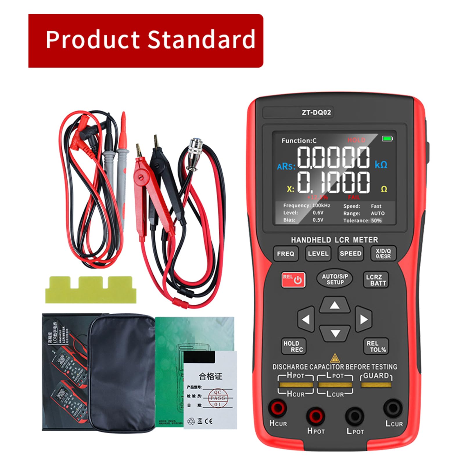 Fafeicy Tester di Resistenza del Misuratore a Doppia modalità con 100 Hz-100 KHz 5 Frequenze Precisione dello 0,3% Misura la Resistenza Interna della Batteria Z ID Automatico per Test