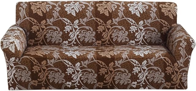 WOWTOY Sofa Cover 1 2 3 4 Seater Slip Cover Sofa Couch Stretch Elastic Fabric Sofa Protector (3 Seater, Brown Pattern)