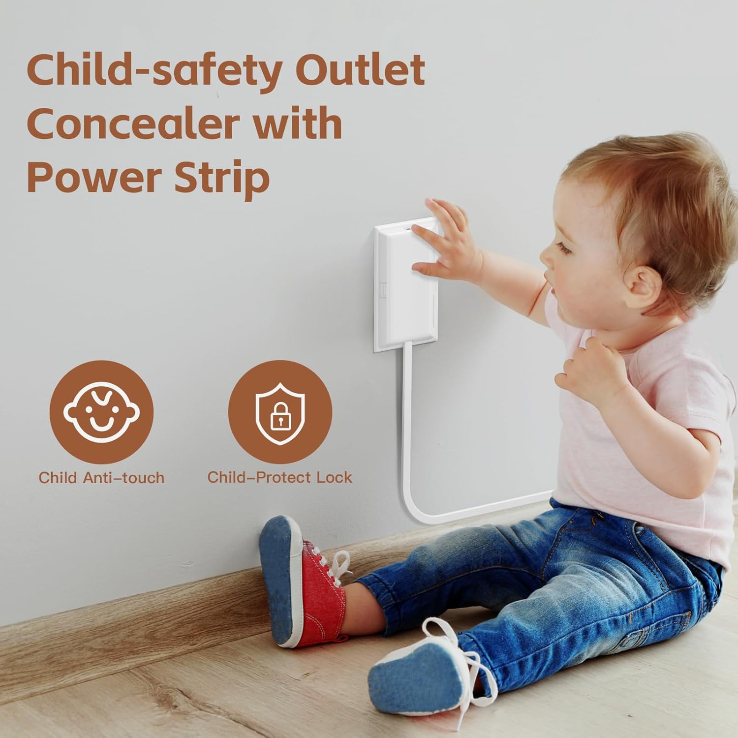 Terficer Outlet Cover Extension Cord 6 Feet, Ultra-Thin Outlet Concealer with Flat Plug Power Strip 5 AC Outlets, Childproof Flat Extension Cord Outlet Cover, 1875W for Kitchen, Home, Office