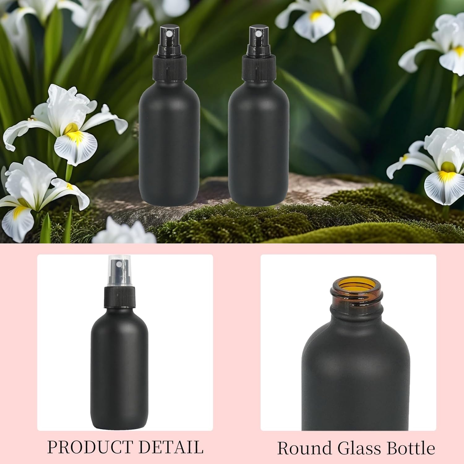 52 Pcs Mini Glass Spray Bottles Bulk with Cleaning Brush,Funnel, Label and Pen 4 Oz Black Refillable Fine Mist Glass Bottles for Essential Oils Perfumes and Aromatherapy