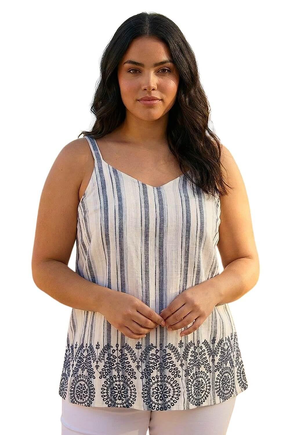 Roman Women's Black Curve Strappy Broderie Hem Vest In Size 18