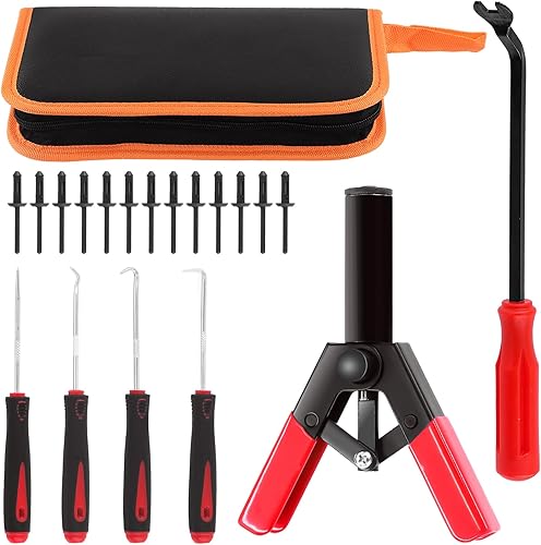 Swpeet Juego de 46 pistolas de remache de polietileno, herramienta multifuncional de extracción de remaches, herramienta de remache para todos los