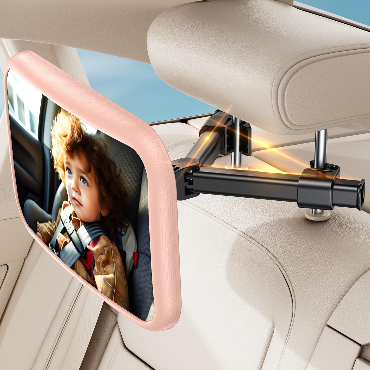 Autospiegel Baby Rücksitz Spiegel Rückbank: Spiegel Auto Baby Rückbank mit Haken Clip, 100% Bruchsicherer & 360° Drehbar Rücksitzspiegel, Babyspiegel Erstausstattung & Zubehör KFZ Kopfstützen-Rosa