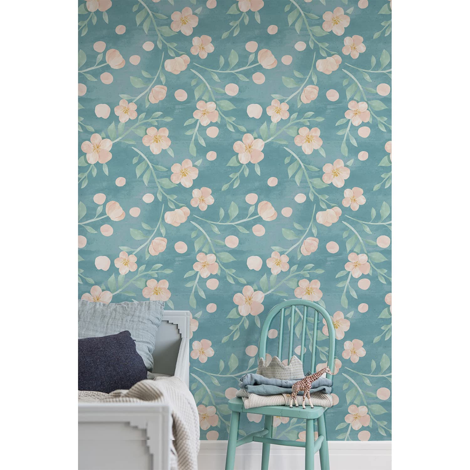 Papier peint meuble chambre et salon stickers muraux fleurs vintage pastel 250x250 cm